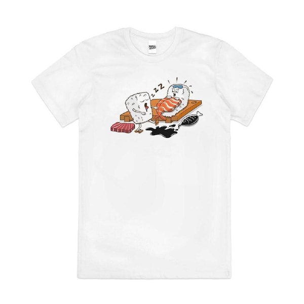 Sleepwalking Sushi Funny Japanese Foodie Cotton T-Shirt Unisex Tee White 3XL
