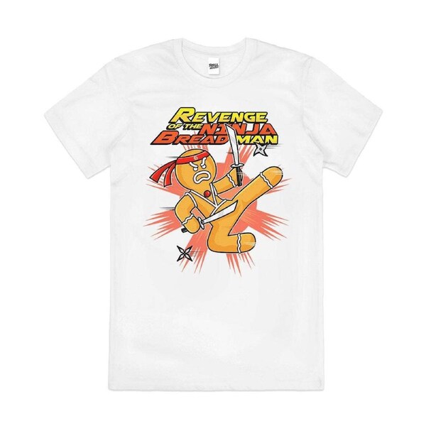 Revenge of The Ninja Bread Man Graphic Cotton T-Shirt Unisex Tee White XL