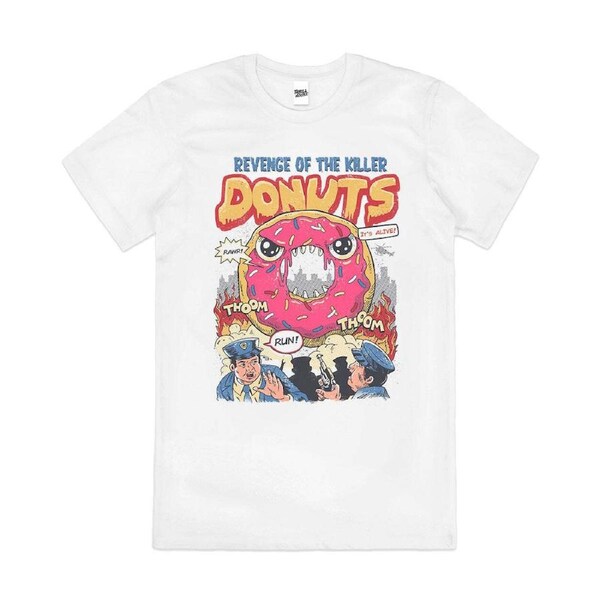 Revenge of the Killer Donuts Snack Funny Cotton T-Shirt Unisex Tee White L