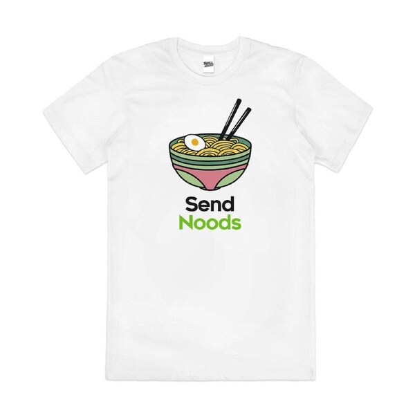 Send Noods Funny Ramen Japanese Noodles Cotton T-Shirt Unisex Tee White M