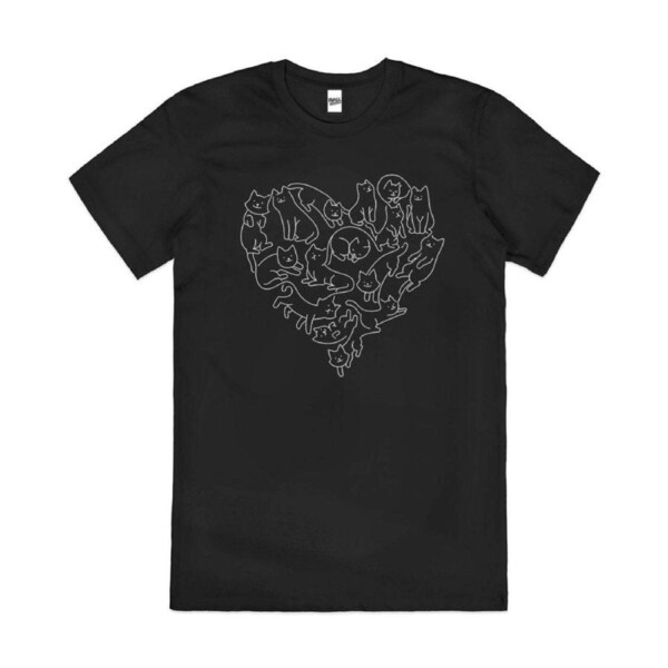 Wool Heart Cat Lover Kittens Simple Artsy Cotton T-Shirt Unisex Tee Black M