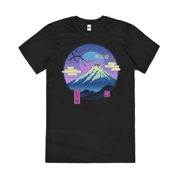 Vapour Landscape Mt Fuji Cool Neon Style Cotton T-Shirt Unisex Tee Black 4XL