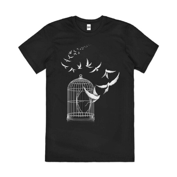 To Freedom Artsy Birds Escaping Peace Cotton T-Shirt Unisex Tee Black 3XL