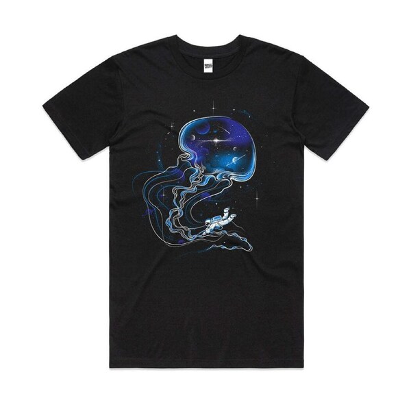 Universe Is a Big Jellyfish Space Cotton Artsy T-Shirt Unisex Tee Black L