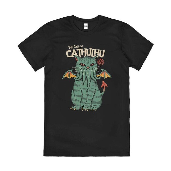 The Call of Cathulhu Funny Cat Monster Cotton T-Shirt Unisex Tee Black 2XL