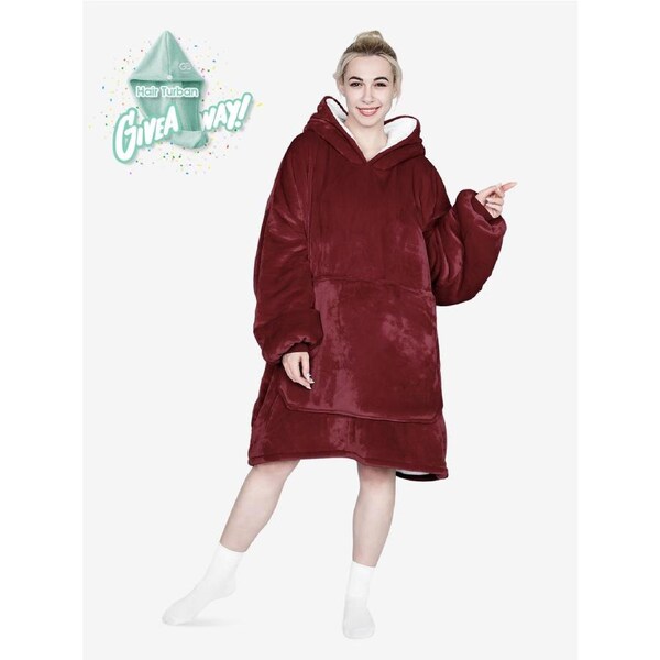 Advwin Wearable Blanket Oversized Comfort Hoodie Adult Wine
