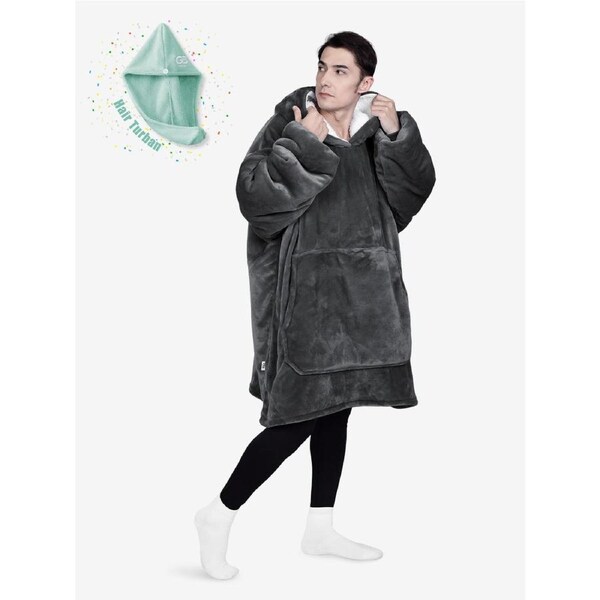Advwin Wearable Blanket Oversized Comfort Hoodie Adult Dark Grey