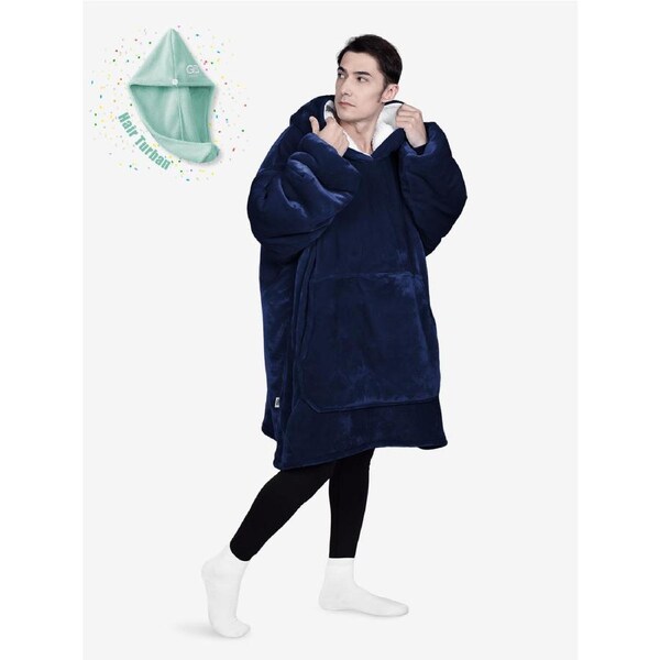 Advwin Wearable Blanket Oversized Comfort Hoodie Adult Navy Blue