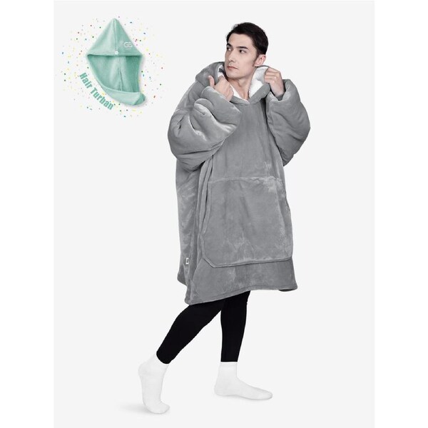 Advwin Wearable Blanket Oversized Comfort Hoodie Adult Light Grey