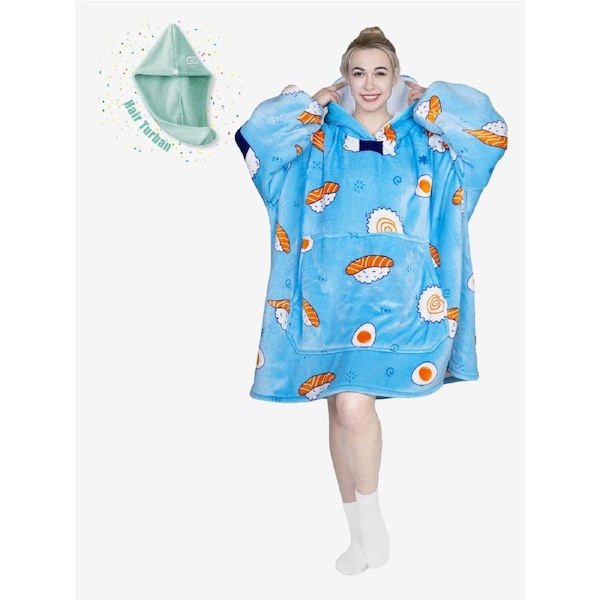Advwin Winter Wearable Blanket Hoodie Adult Sushi