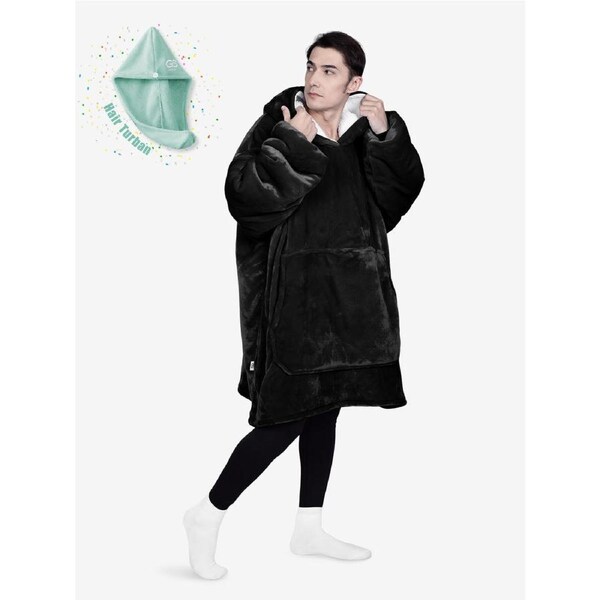 Advwin Wearable Blanket Oversized Comfort Hoodie Adult Black