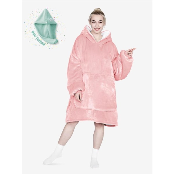 Advwin Wearable Blanket Oversized Comfort Hoodie Adult Light Pink