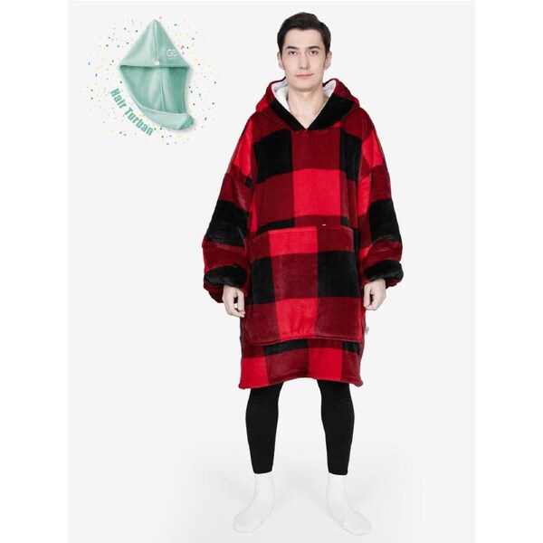 Advwin Winter Wearable Blanket Hoodie Adult Lattice