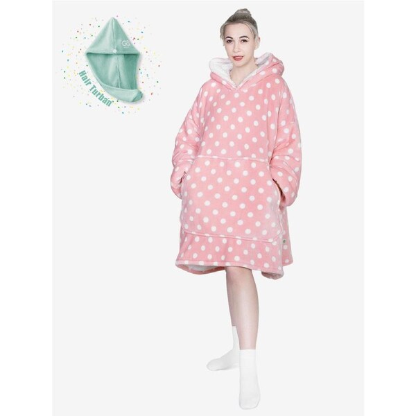 Advwin Winter Wearable Blanket Hoodie Adult Pink Point