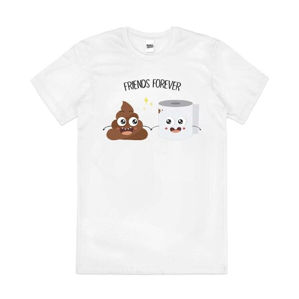 Poo & Toilet Paper Funny Bathroom Humour Cotton T-Shirt Unisex Tee White L