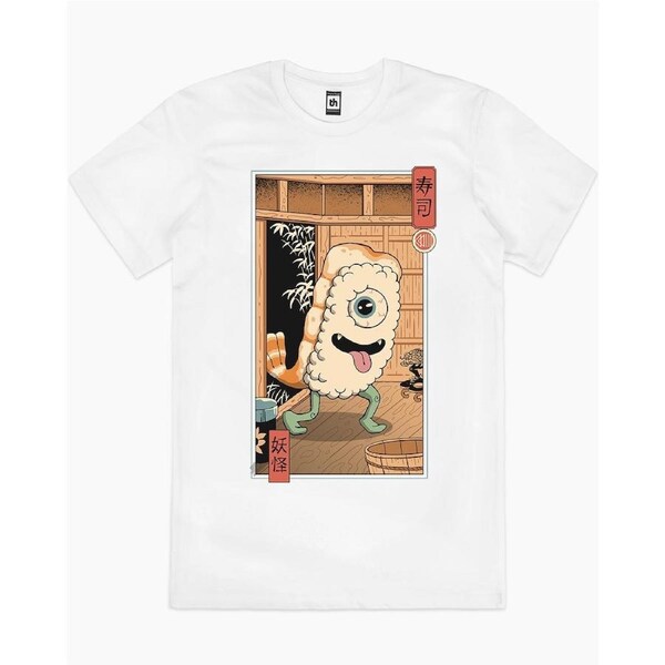 Yokai Sushi In Edo Funny Foodie Slogan Cotton Tshirt Unisex Tee White 2XL