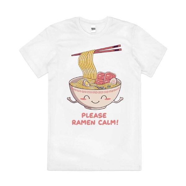 Please Ramen Calm Japanese Noodles Soup Cotton T-Shirt Unisex Tee White S