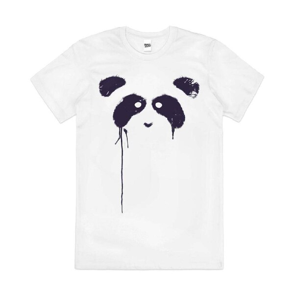Panda Bear Face Paint Drip Artsy Animal Cotton T-Shirt Unisex Tee White M