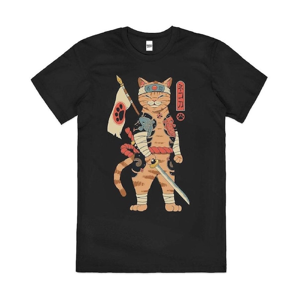Neko Shogun Japanese Cat Kitty Animal Cotton T-Shirt Unisex Tee Black M