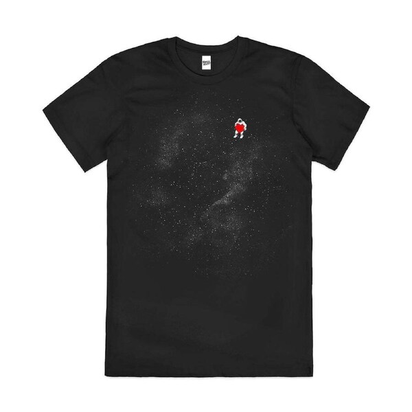 Love Space Astronaut Heart Stars Planets Cotton T-Shirt Unisex Tee Black 3XL