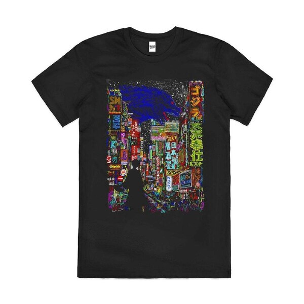 Kaiju City Tokyo Cool Street Artsy Urban Cotton T-Shirt Unisex Tee Black 2XL