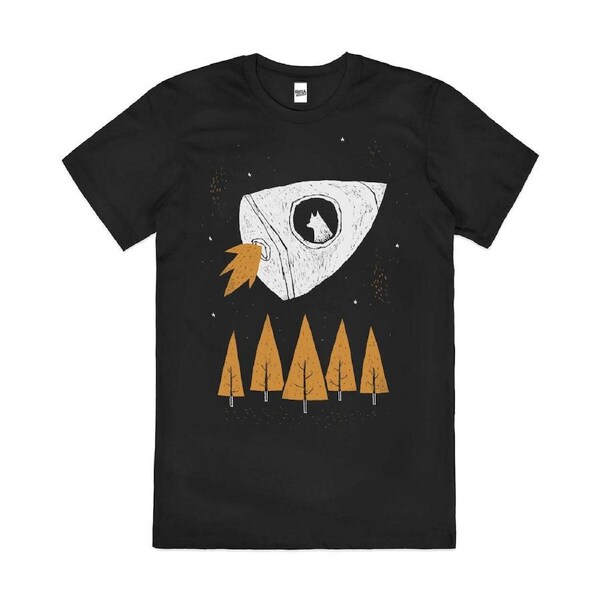 Laika Space Dog Astronaut Solar System Cotton T-Shirt Unisex Tee Black XL