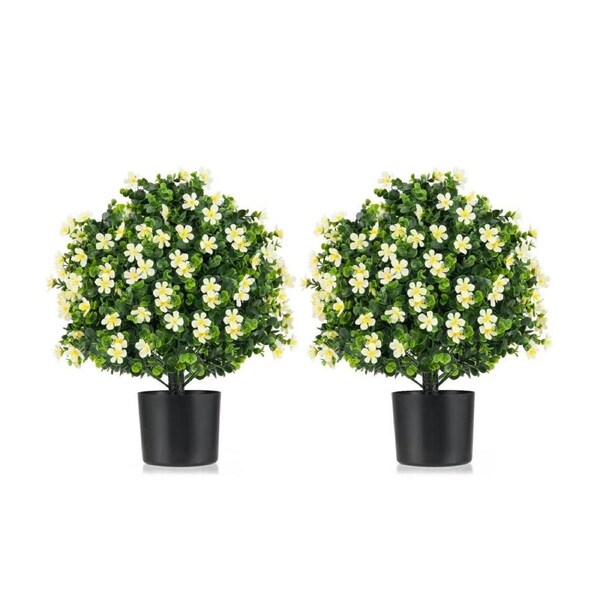 Giantex 2 Pack Artificial Ball Tree w/Base Fake Decorative Greenery for Home Green & White