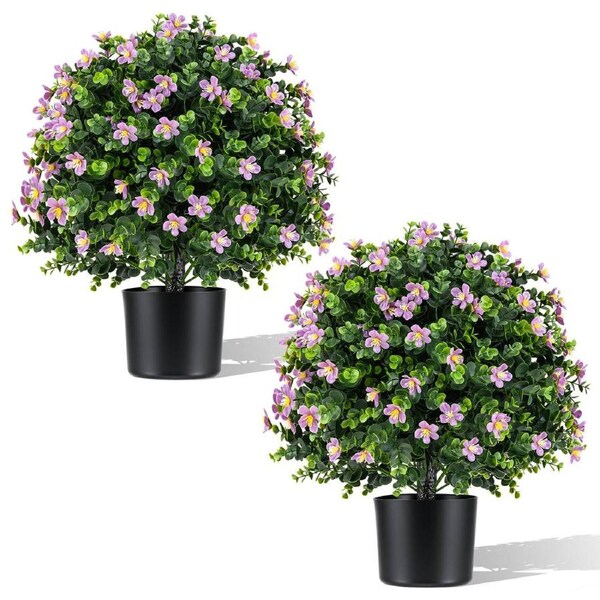 Giantex 2 Pack Artificial Ball Tree w/Base Fake Decorative Greenery for Home Green & Purple
