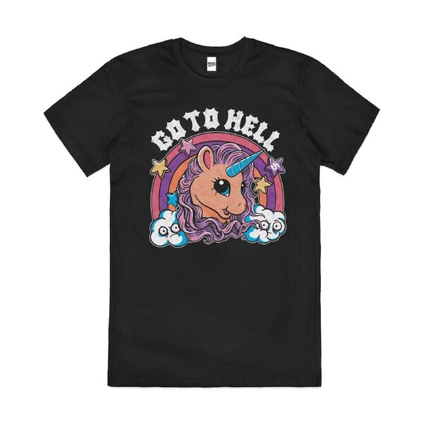 Go to Hell Unicorn Funny Rude Slogan Cute Cotton T-Shirt Unisex Tee Black S