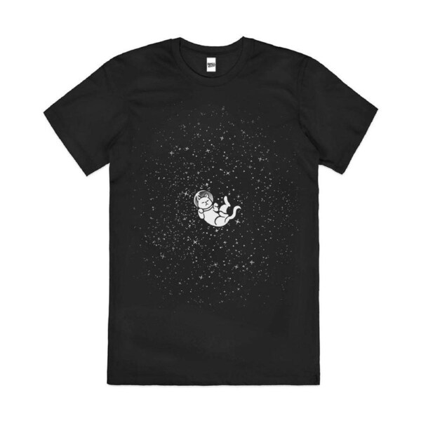 Cool Space Cat Astronaut Artsy Astronomy Cotton T-Shirt Unisex Tee Black 2XL