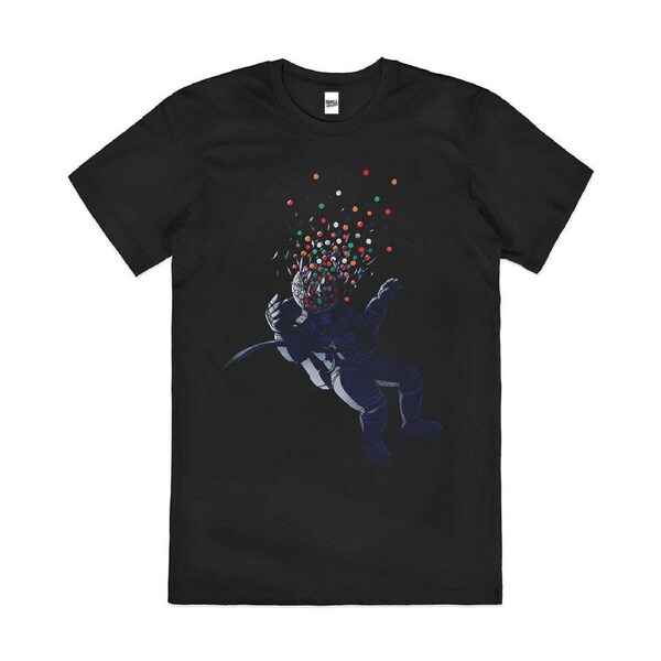 Gumball Astronaut Solar System Cotton Artsy T-Shirt Unisex Tee Black 3XL