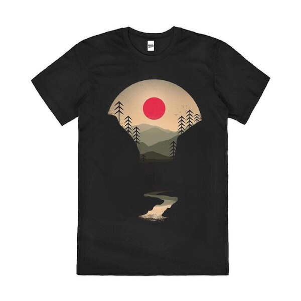 Exploring Earth Nature Woods Sunset Cotton T-Shirt Unisex Tee Black 3XL