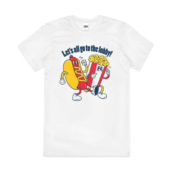 Let's All Go to the Lobby Movie Popcorn Cotton T-Shirt Unisex Tee White M