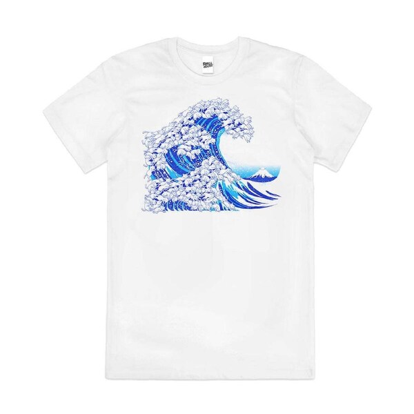 Kanagawa Cat Great Wave Japanese Art Cotton T-Shirt Unisex Tee White 3XL