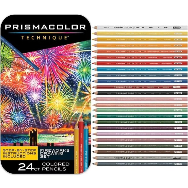 Prismacolor Technique Fireworks Drawing Coloured Pencils 24 Tin Set