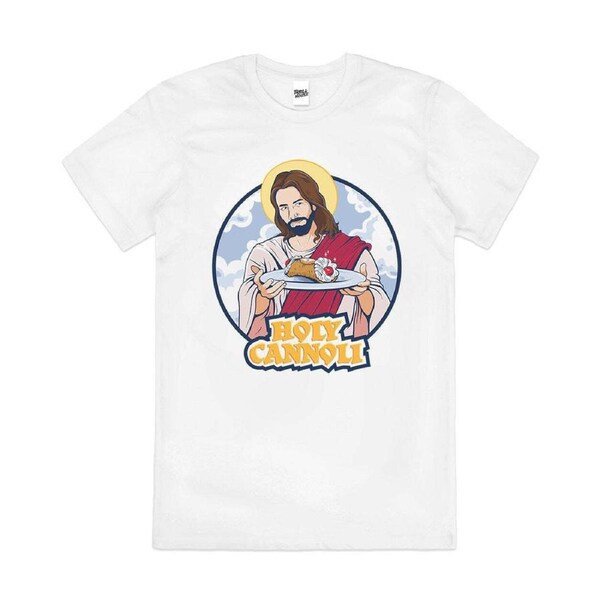 Holy Cannoli Funny Jesus Parody Slogan Cotton T-Shirt Unisex Tee White M