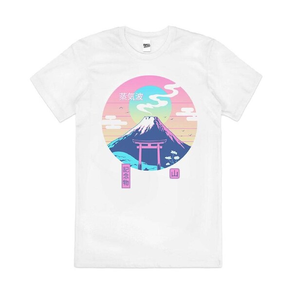 Mt Fuji Japanese Nature Vaporwave Artsy Cotton T-Shirt Unisex Tee White XL