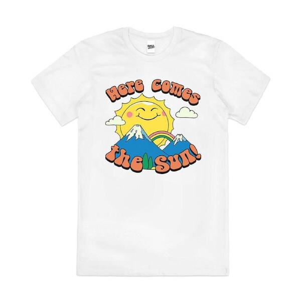 Here Comes the Sun Cute Summer Slogan Cotton T-Shirt Unisex Tee White M