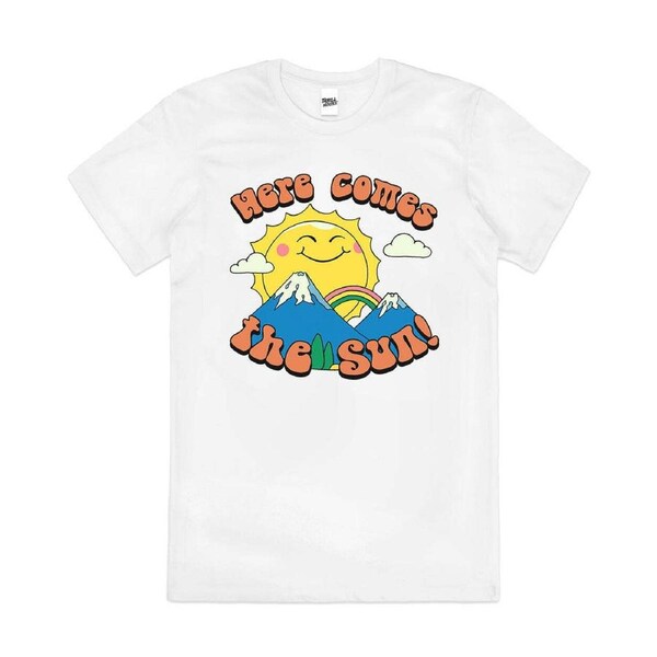 Here Comes the Sun Cute Summer Slogan Cotton T-Shirt Unisex Tee White 3XL