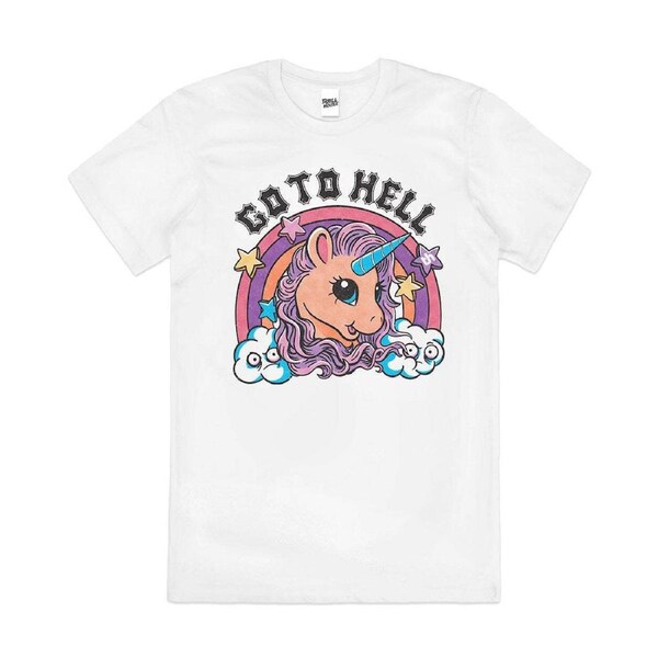 Go to Hell Funny Unicorn Slogan Cute Cotton T-Shirt Unisex Tee White 2XL