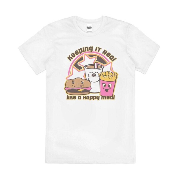 Happy Meal Funny Fries Stoner Slogan Cotton T-Shirt Unisex Tee White L