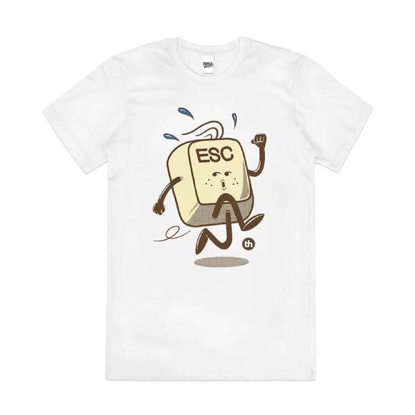 Escape Key Funny Keyboard ESC Geek Nerd Cotton T-Shirt Unisex Tee White M