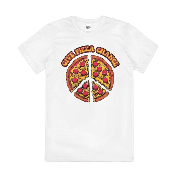 Give Pizza Chance Funny Peace Parody Pun Cotton T-Shirt Unisex Tee White M