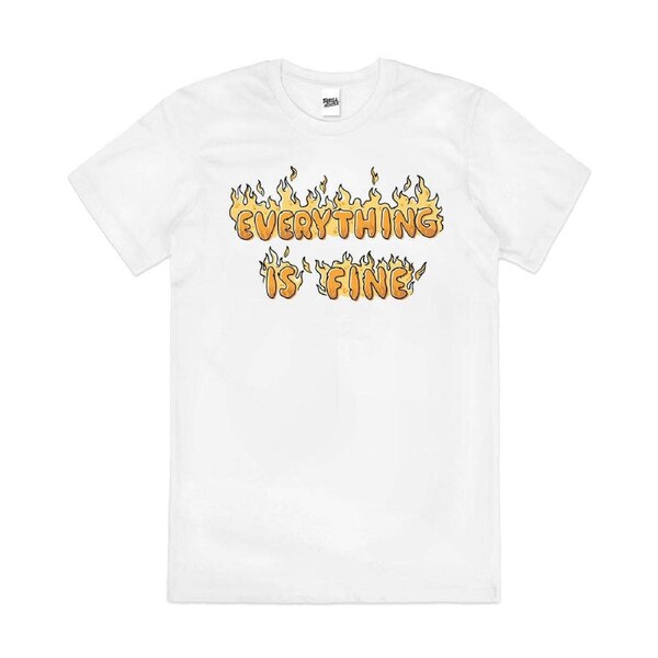 Everything is Fine Funny Slogan Parody Cotton T-Shirt Unisex Tee White XL