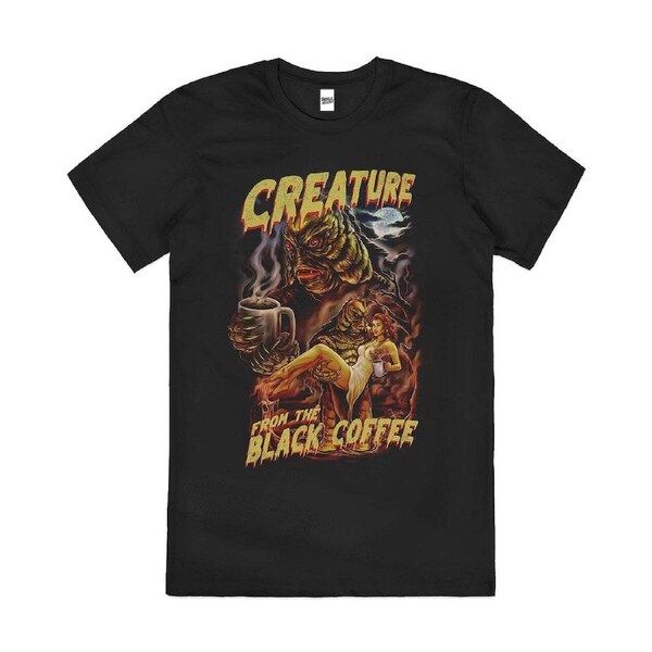 Creature From The Black Coffee Monster Cotton T-Shirt Unisex Tee Black S