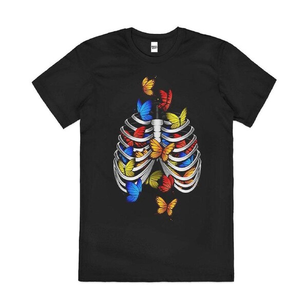 Butterflies in My Stomach Cute Insect Cotton T-Shirt Unisex Tee Black 2XL