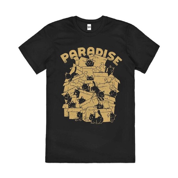 Cat Box Paradise Kitten Kitty Animal Cotton T-Shirt Unisex Tee Black 3XL