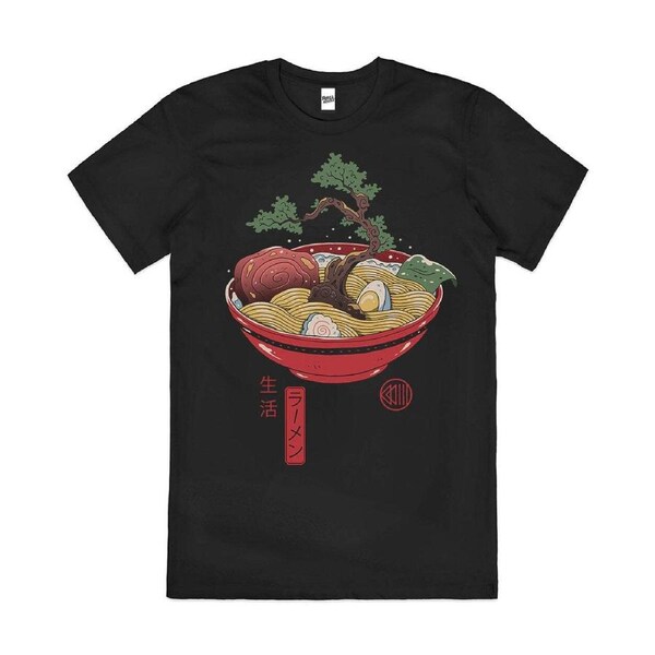 Bonsai Ramen Japanese Food Artistic Cotton Japan T-Shirt Unisex Tee Black S