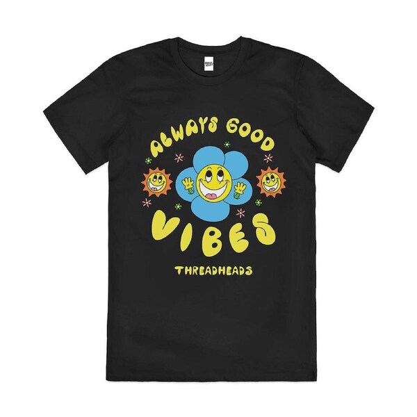 Always Good Vibes Thread Heads Flower Cotton T-Shirt Unisex Tee Black 3XL