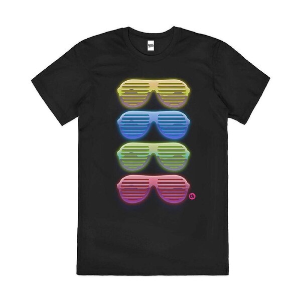 80s Neon Sunglasses Party Shades Retro Cotton T-Shirt Unisex Tee Black M